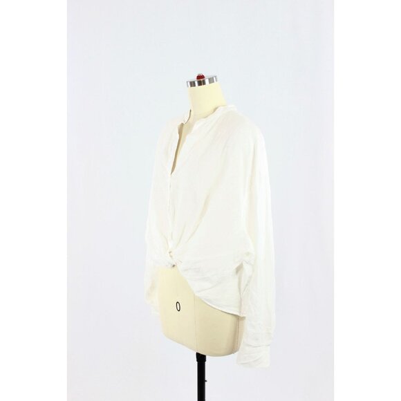 Aritzia GROUP BY BABATON Portofino White Linen Cropped Button-Up Shirt, Size M - Picture 4 of 13